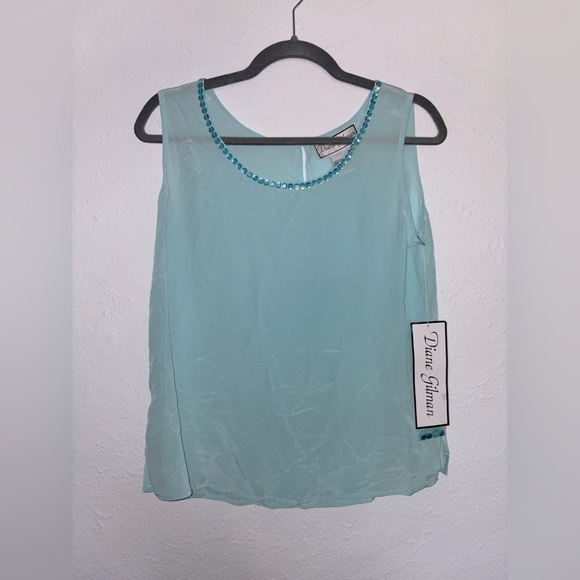 Diane Gilman Tops - Diane Gilman 100% Silk Aqua Tank with Sequins size Small